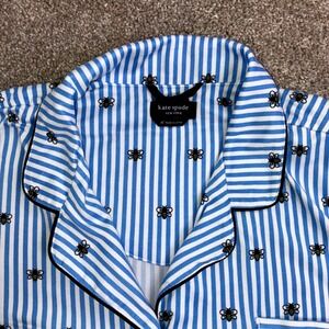 Kate Spade New York Womens Pajama Set Blue Stripe Bee Print Sleepwear XL Cozy